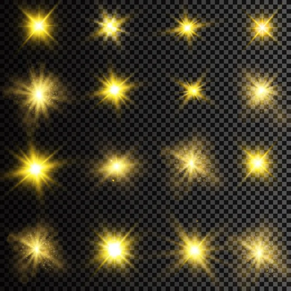 Illustration Vectorielle Rayons Lumineux Fusée Éclairante Abstraits Ensemble Étoiles Lumière — Image vectorielle