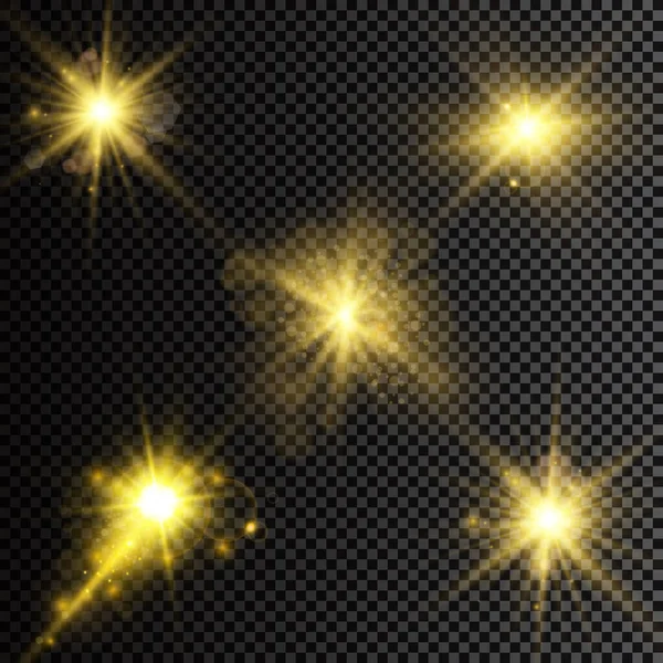 Векторна Ілюстрація Абстрактних Сонячних Променів Набір Зірок Світло Сяйво Промені — стоковий вектор