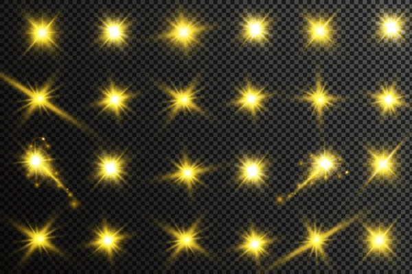 Ilustração Vetorial Raios Luz Flare Abstratos Conjunto Estrelas Luz Brilho — Vetor de Stock