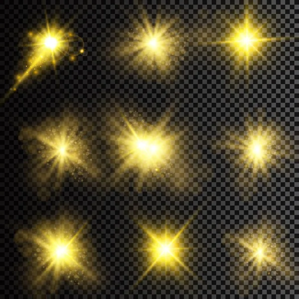 Vektorová Ilustrace Abstraktních Světelných Paprsků Sada Hvězd Světla Záře Paprsky Stock Ilustrace