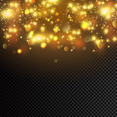 Altın parçacıklar. Parlak sarı bokeh daireler soyut altın lüks arka plan.