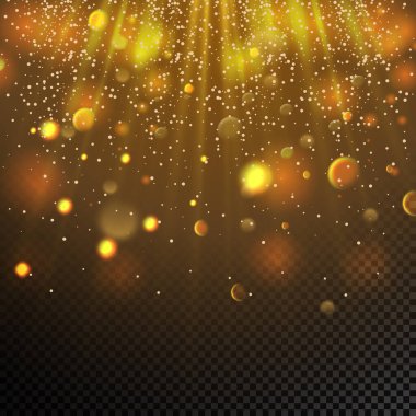 Altın parçacıklar. Parlak sarı bokeh daireler soyut altın lüks arka plan.
