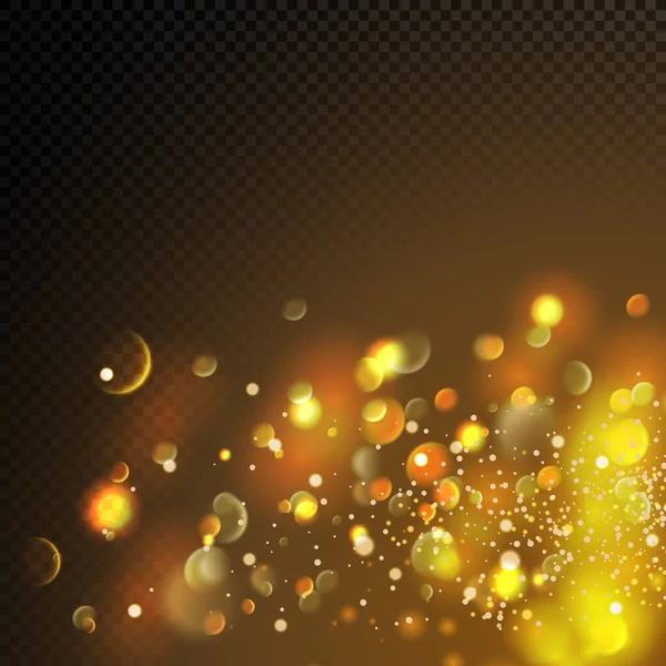 Gyllene Partiklar Glödande Gula Bokeh Cirklar Abstrakt Guld Lyx Bakgrund — Stock vektor