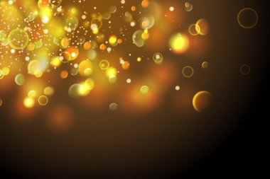 Altın parçacıklar. Parlak sarı bokeh daireler soyut altın lüks arka plan.