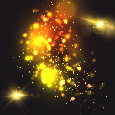 Altın parçacıklar. Parlak sarı bokeh daireler soyut altın lüks arka plan.