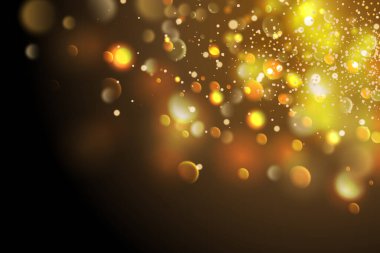 Altın parçacıklar. Parlak sarı bokeh daireler soyut altın lüks arka plan.