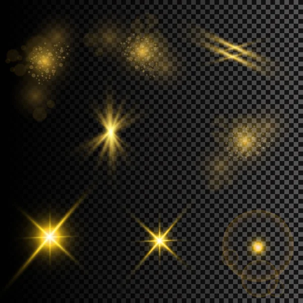 Векторна Ілюстрація Абстрактних Сонячних Променів Набір Зірок Світло Сяйво Промені — стоковий вектор