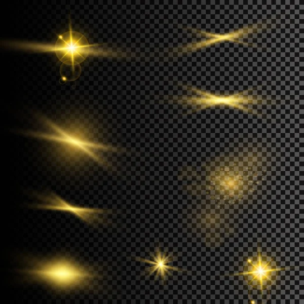 Ilustração Vetorial Raios Luz Flare Abstratos Conjunto Estrelas Luz Brilho — Vetor de Stock