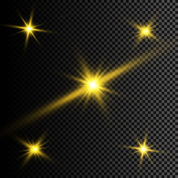 Illustration Vectorielle Rayons Lumineux Fusée Éclairante Abstraits Ensemble Étoiles Lumière — Image vectorielle