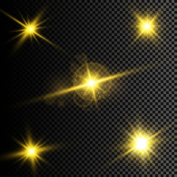 Vektorillustration Abstrakta Facklor Uppsättning Stjärnor Ljus Och Lyster Strålar Och — Stock vektor