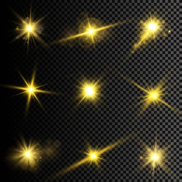 Illustration Vectorielle Rayons Lumineux Fusée Éclairante Abstraits Ensemble Étoiles Lumière — Image vectorielle