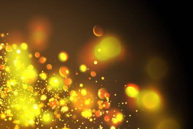 Altın parçacıklar. Parlak sarı bokeh daireler soyut altın lüks arka plan.