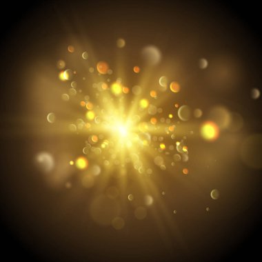 Soyut ışık ışınlarının vektör illüstrasyonu. Bir dizi yıldız, ışık ve ışıltı, ışınlar ve parlaklık.