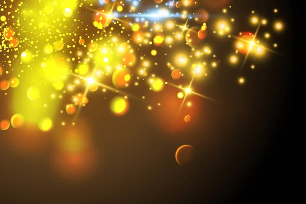黄金の粒子 黄色のボケの円を輝く抽象的な金の贅沢背景 — ストックベクタ