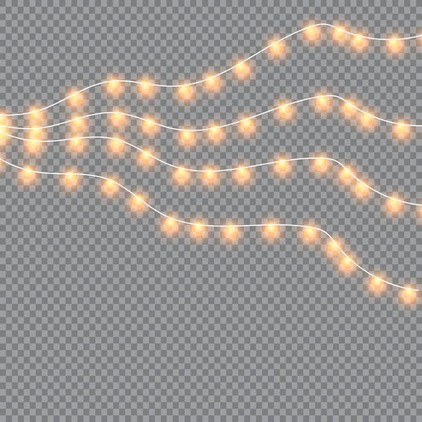 Luces Navidad Brillantes Aislados Elementos Diseño Realistas Guirnaldas Decoraciones Navideñas — Vector de stock