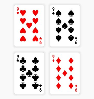 Playing Cards Showing Nines from Each Suit clipart