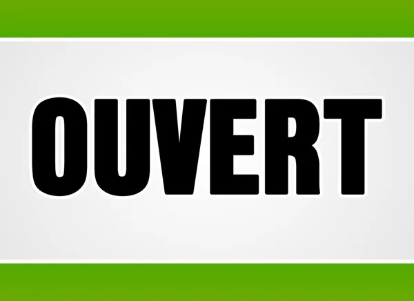 Ouvert sign in white and green — Stock Vector