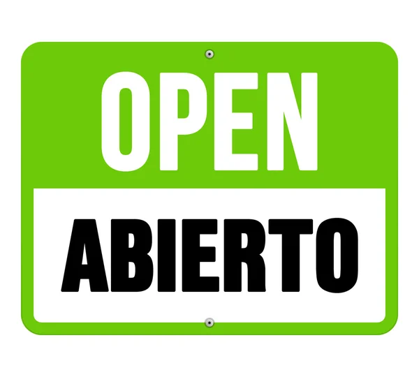 Cartel de Abierto en negro y verde — Vector de stock