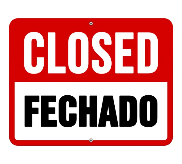 Closed Fechado sign in white and red — Stock Vector