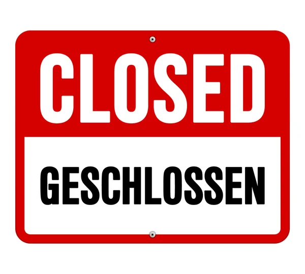 Closed geschlossen sign in white and red — Stock Vector