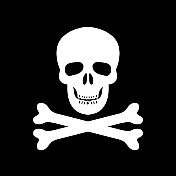 Череп и крестообразные кости поверх черного
