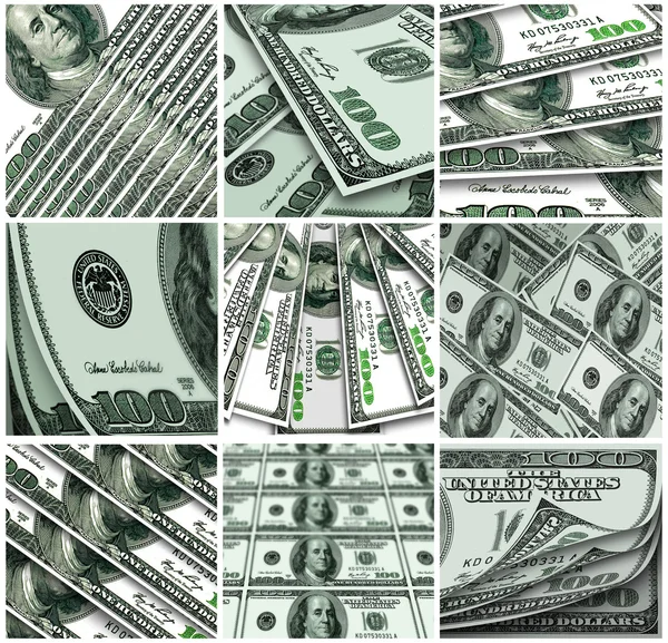 One hundred dollar notes.Collage — Stock Photo, Image