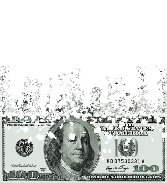 USA One hundred dollar note disintegrating on shallow pieces. — Stock Photo, Image