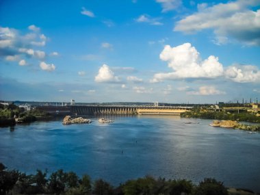 Dinyeper HPP Panoraması Dinyeper Nehri, Zaporizhia, Ukrayna