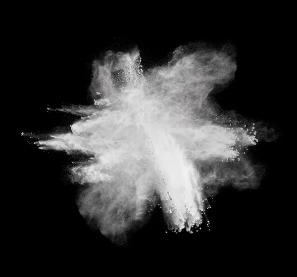 Explosion de poudre blanche isolée sur fond noir — Photo