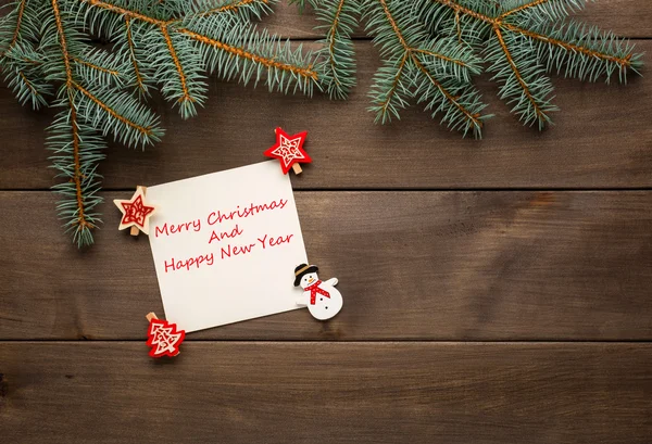 Decorazione di Natale su fondo di legno cartolina di Natale dell'annata — Foto Stock