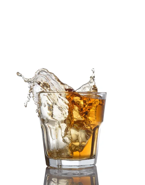 Isolated shots of whiskey with splash on white — Stock Photo, Image