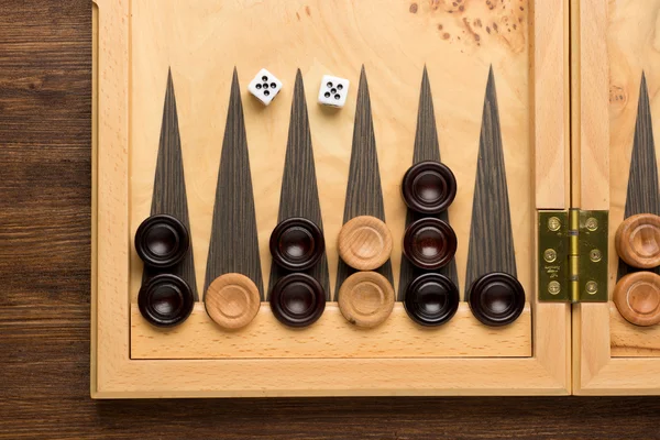 Color detail of a Backgammon game with two dice — Stock Photo, Image