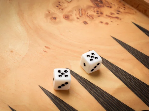 Color detail of a Backgammon game with two dice — Stock Photo, Image