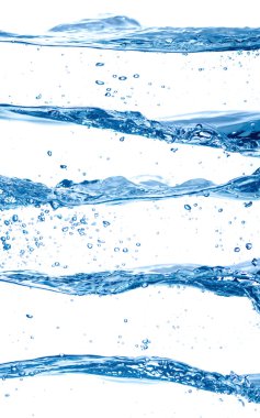 Set of splashing water waves, isolated on the white .