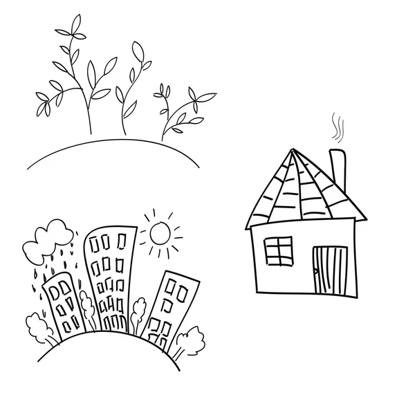 A kézzel rajzolt ábrán házak, fehér — Stock Fotó