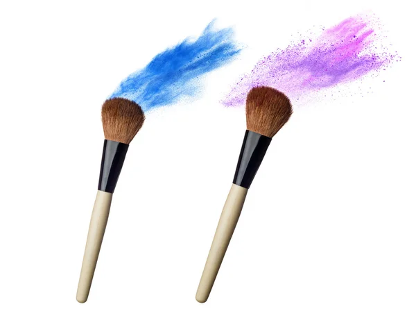 Make up brush with powder  isolated on white — Stock Photo, Image