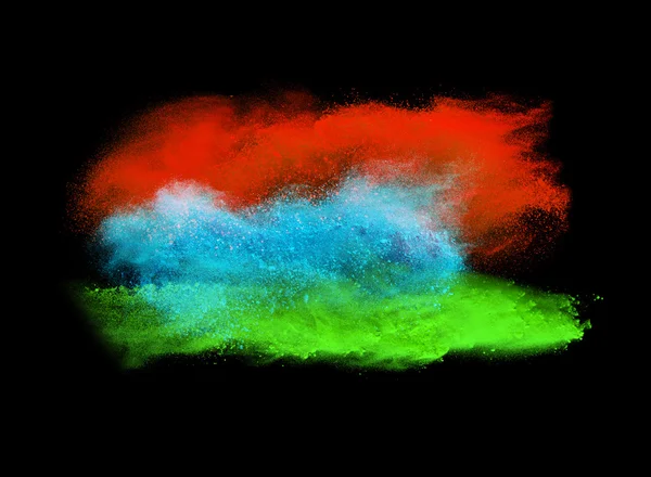 Colorfull powder explosion isolated on black — Stock Photo, Image