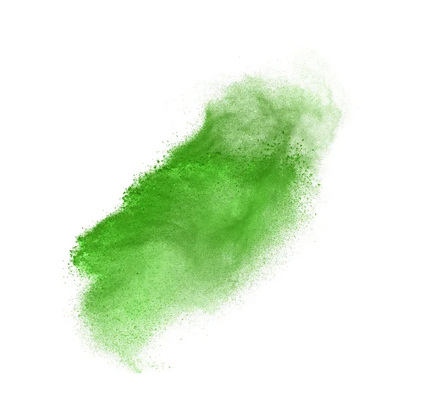 Green powder explosion isolated on white — Stock Photo, Image