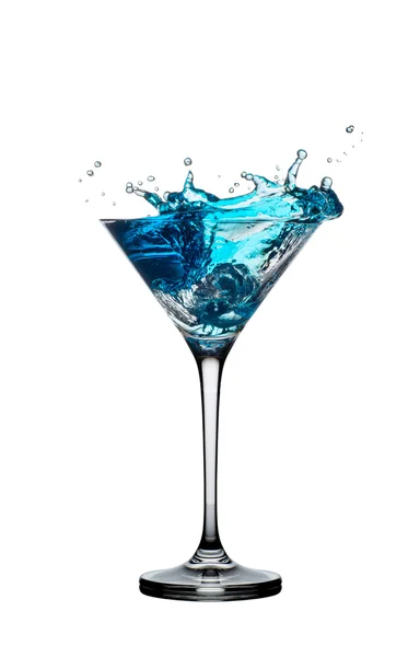 Blue cocktail with splashes isolated on white — Stock Photo, Image