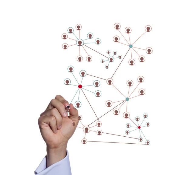 Homem de negócios desenhando rede social — Fotografia de Stock