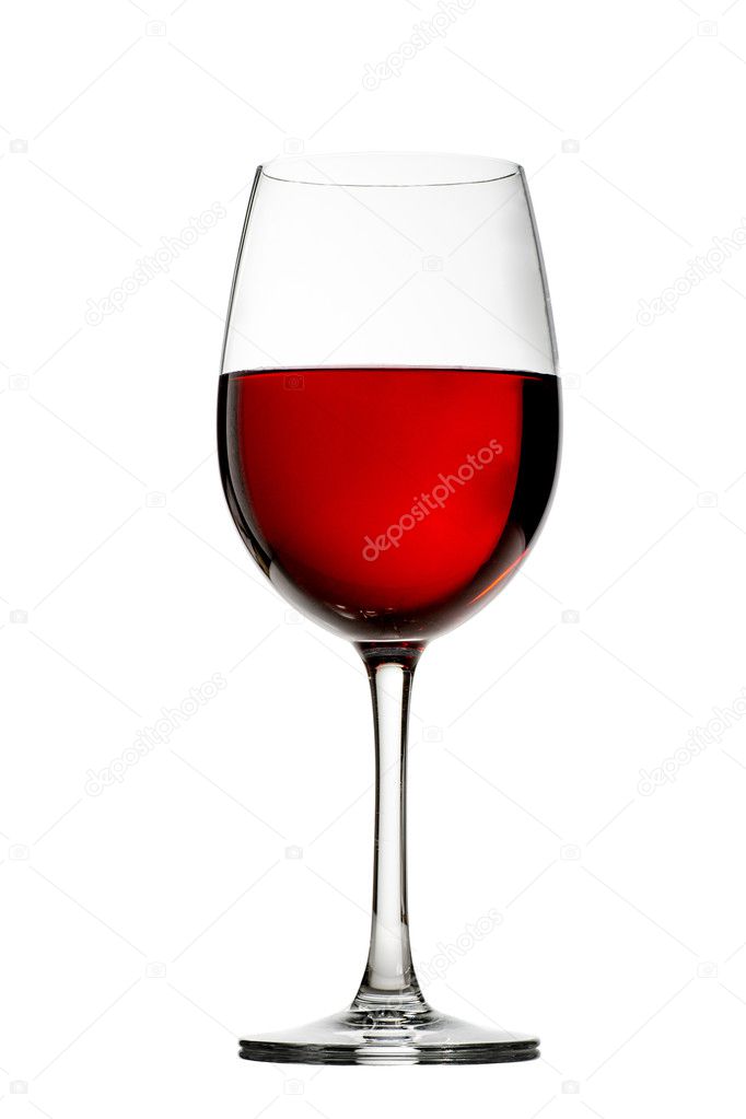 Red wine in a glass isolated on white background - realistic photo image. 