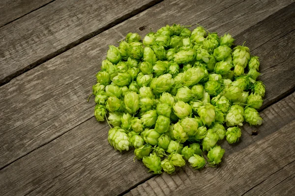 Frischer grüner Hopfen auf einem Holztisch — Stockfoto