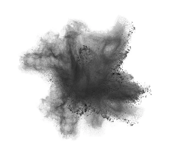 Freeze motion of black dust explosion isolated on white background — Stock Photo, Image