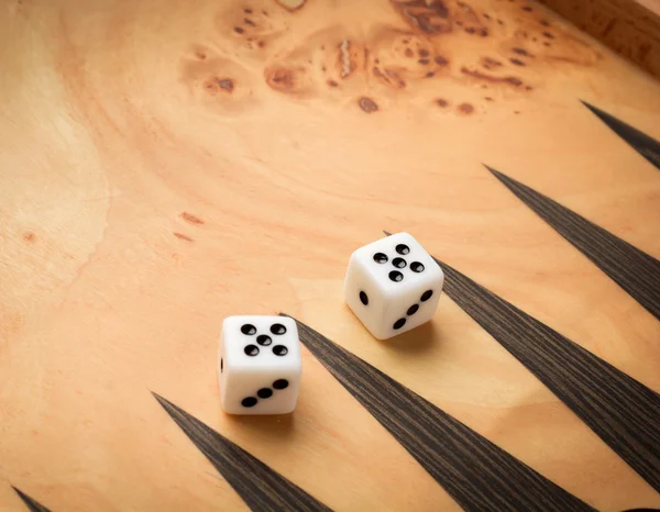 Color detail of a Backgammon game with two dice — Stock Photo, Image