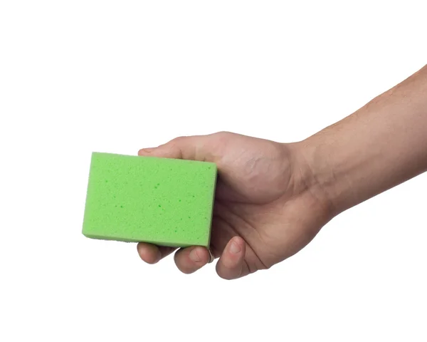 Hand with sponge isolated on white background — Stock Photo, Image
