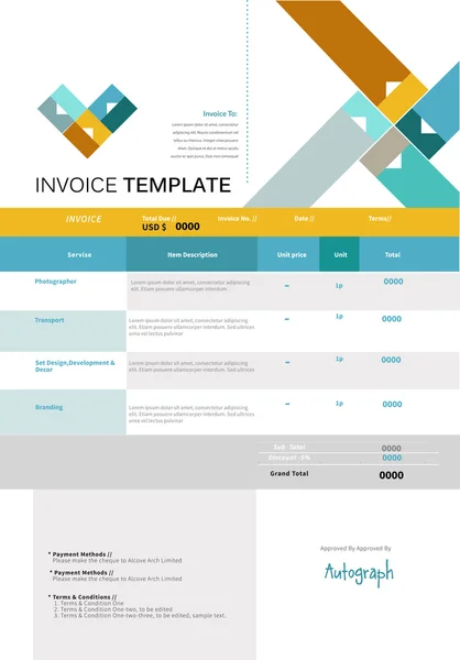 Invoice template design — Stock Vector