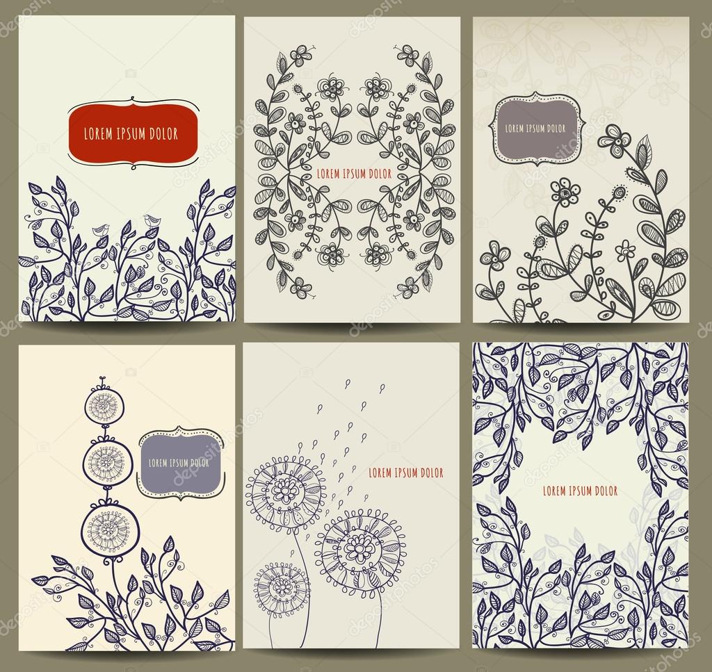 Hand drawn card collection with floral element.