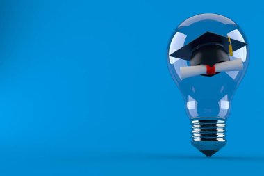 Ampulün içindeki havalimanı mavi arka planda izole edilmiş. 3d illüstrasyon