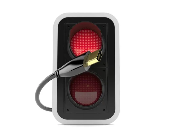 Rood Verkeerslicht Met Hdmi Kabel — Stockfoto