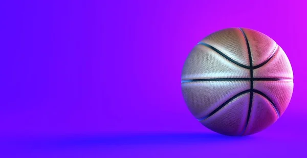 紫色背景的篮球 3D说明 — 图库照片